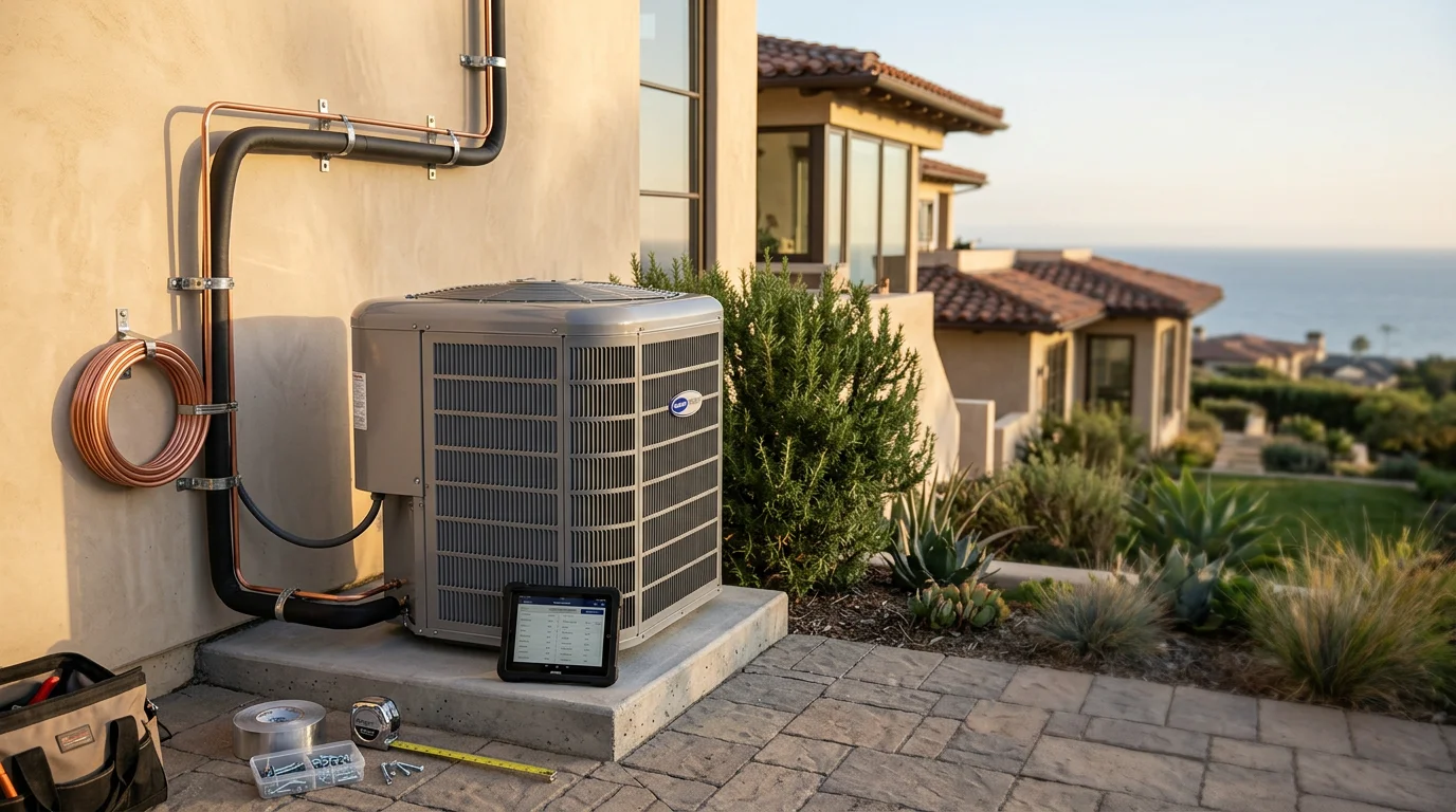 Air conditioning repair technician working on a residential unit