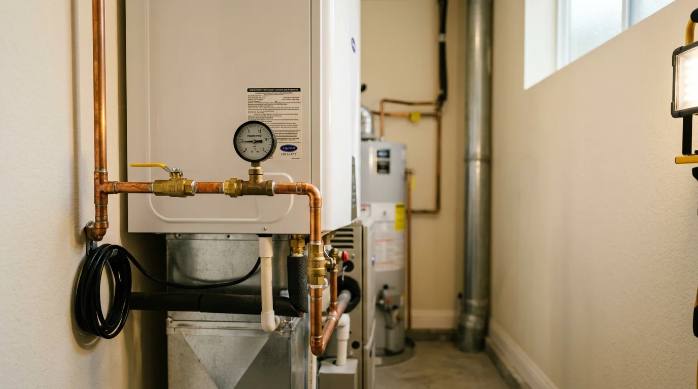 Heating system maintenance being performed on a residential furnace