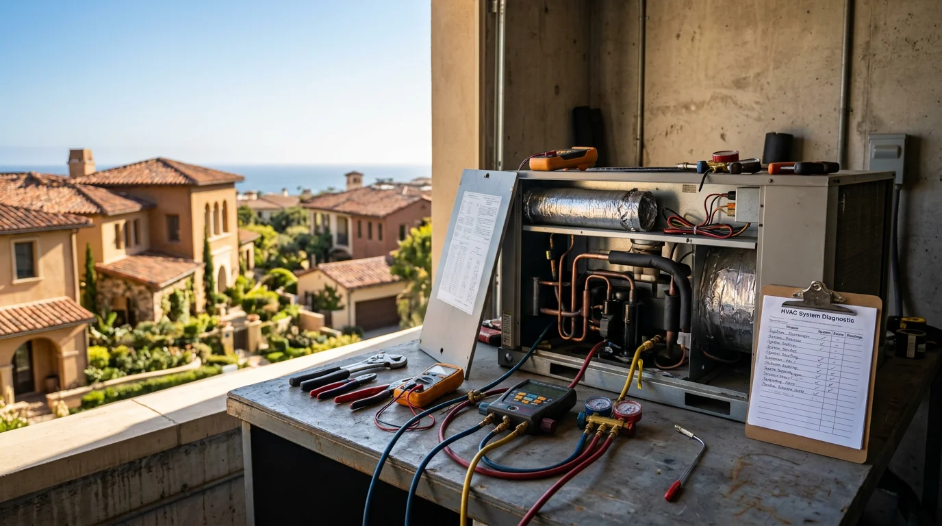 Mechanical contractor performing diagnostics on commercial building systems